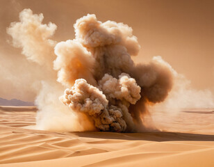 smoke and dust explosion in desert