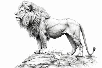A line drawing of a lion, standing proudly on a rock
