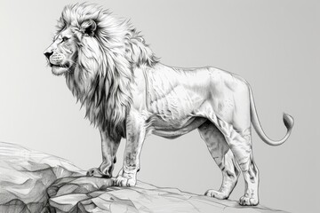 A line drawing of a lion, standing proudly on a rock