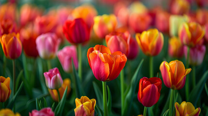 Vibrant Dutch Tulip Field Landscape with Copy Space for Travel Marketing and Backgrounds