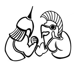 Black and white illustration with arm wrestling