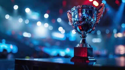 A high-resolution image of a trophy awarded to the champions of an esports tournament