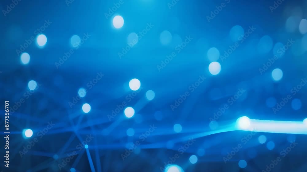 Poster Blue background with intricate network of interconnected dots and lines creating a complex pattern, Highlight the challenges of interoperability and data sharing among different healthcare systems