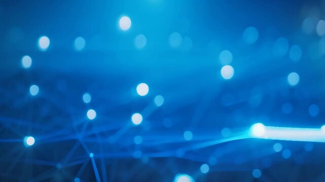 Blue background with intricate network of interconnected dots and lines creating a complex pattern, Highlight the challenges of interoperability and data sharing among different healthcare systems