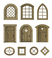 Set textures of vintage doors windows vector