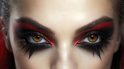 Fototapeta premium Beautiful project of festive modern makeup for women, female eye, beautiful female eye, fluffy thin eyelashes,