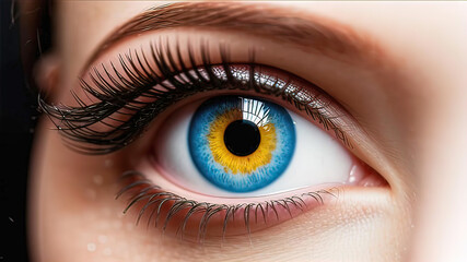 Fototapeta premium Beautiful project of festive modern makeup for women, female eye, beautiful female eye, fluffy thin eyelashes,