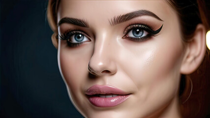 Fototapeta premium Beautiful project of festive modern makeup for women, female eye, beautiful female eye, fluffy thin eyelashes,