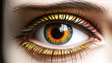 Fototapeta premium Beautiful project of festive modern makeup for women, female eye, beautiful female eye, fluffy thin eyelashes,