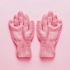 Women pink gloves isolated on pink background. generated by AI