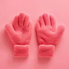 Women pink gloves isolated on pink background. generated by AI