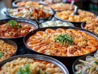 Obraz premium Variety of Chinese dishes in a market in Shanghai, China.