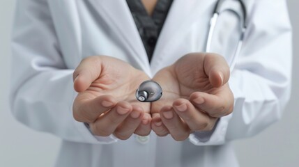 Doctor holding a stethoscope in both hands. Close-up of healthcare professional in a white coat. Medical tools in a physician's hands. Conceptual image of trust in healthcare providers. AI