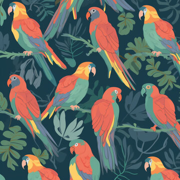 Carta da parati con pappagalli colorati