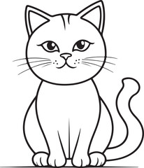 Obraz premium Cute cat line art illustration icon design, solid white background