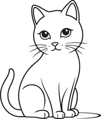 Fototapeta premium Cute cat line art illustration icon design, solid white background 