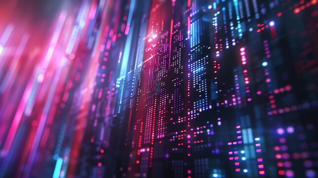 Abstract futuristic cyber background with colorful digital code and glowing lines, showcasing technology and data concepts.