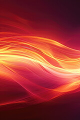Obraz premium Modern shiny red orange moving shiny neon lines on dark background. Glowing wave on a dark background. Neon wave. Futuristic background. Texture of silk fabric in the form of a wave. Copy space