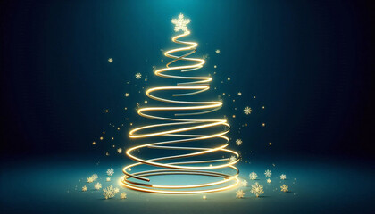 A Christmas tree made of a luminous spring. a place for text, advertising