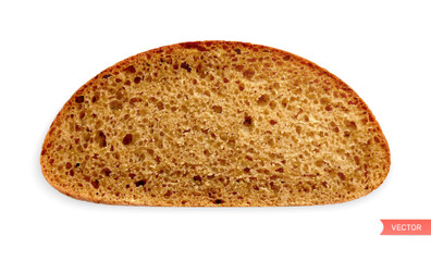 Sliced of fresh brown bread isolated on white background. Close-up of bread. Top view. Realistic vector illustration