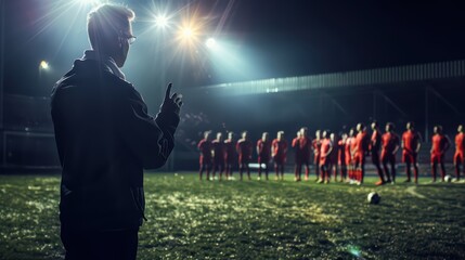 A team coach giving a pep talk to players before a crucial match