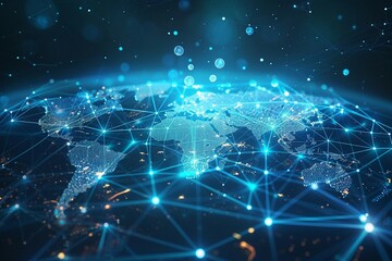 Obraz premium Blue Planet Earth with Network Links. Generative AI