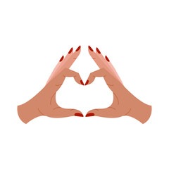 Gesture with female hands showing love and appreciation. Vector illustration.