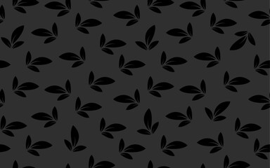 Black theme floral leaves seamless pattern minimalist decorative retro style vector wood texture fabric textile paper print black background wallpaper