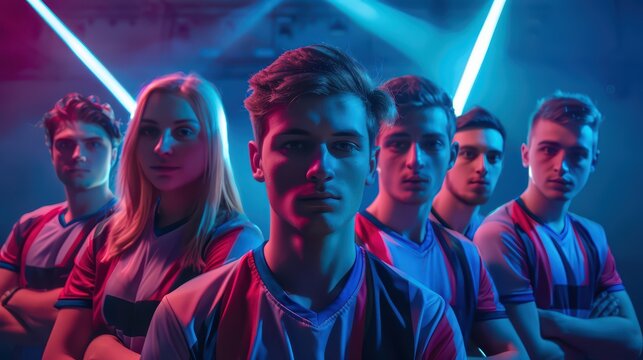 A team of esports weplayers aring matching jerseys
