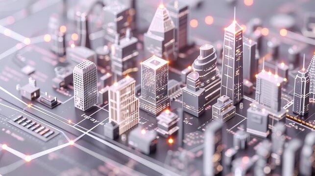 A futuristic city skyline with vibrant neon lights and colorful skyscrapers.