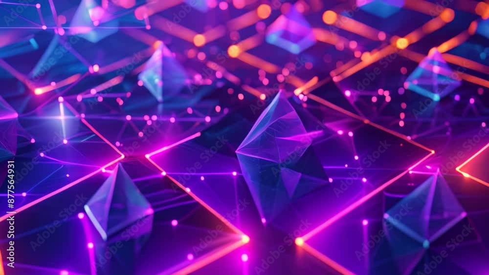 Poster Dark background filled with numerous triangles and lines creating a complex geometric pattern, Illustrate the concept of tokenization in blockchain ecosystems