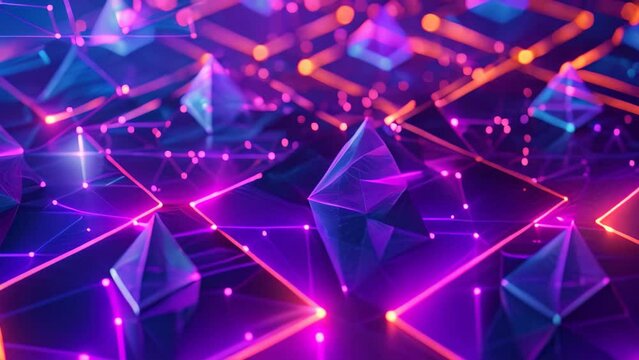 Dark background filled with numerous triangles and lines creating a complex geometric pattern, Illustrate the concept of tokenization in blockchain ecosystems