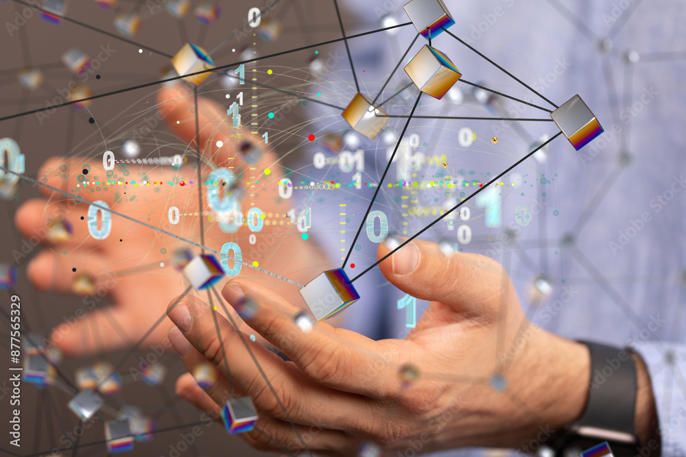 Poster Big data and artificial intelligence concept. Machine learning and cyber mind domination
