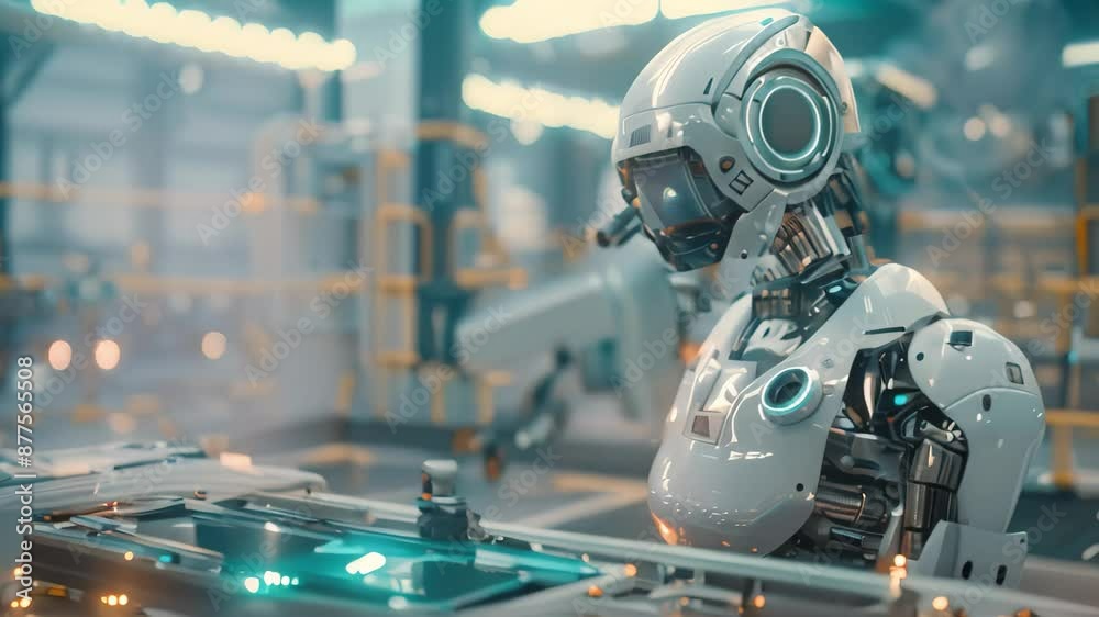 Poster a robot is actively engaged in tasks on the factory floor, contributing to the automation process, i