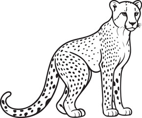 Fototapeta premium Cute cheetah line art illustration icon design, solid white background 