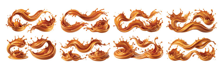 Set of delicious caramel splashes, cut out