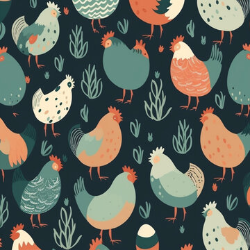 Carta da parati con galline colorate