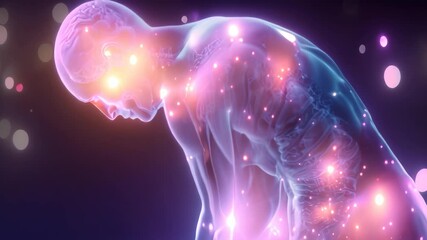 A mans body emanating lights, showcasing an unusual phenomenon, videory depicting the role of stress in exacerbating stomach ulcer symptoms