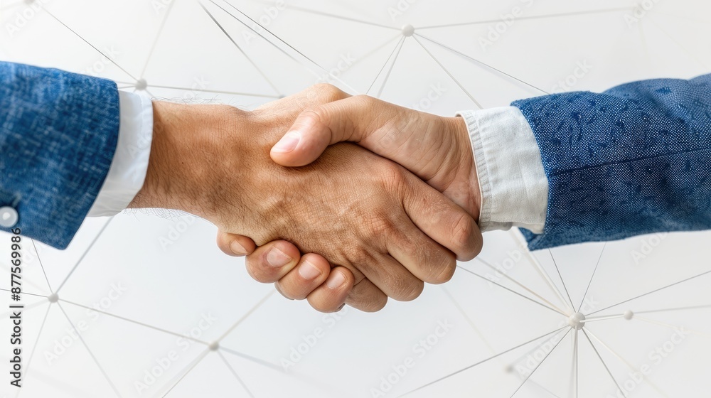 Wall mural a handshake between two people with a network design in the background