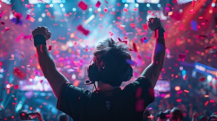 An esports player celebrating a victory