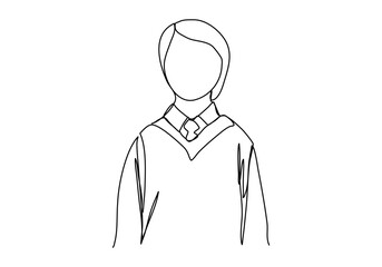 Child in school uniform. One line drawing vector illustration.