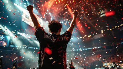 An esports player celebrating a victory