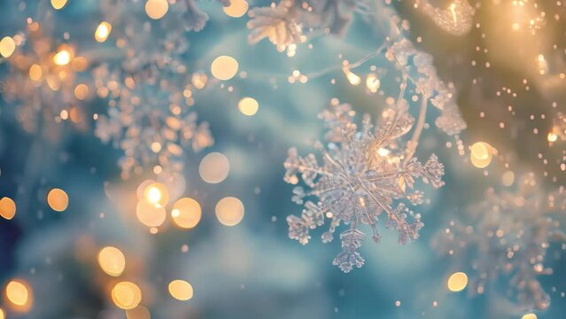 A Christmas tree adorned with snowflakes, illuminated by twinkling lights in a snowy background, Imagine a magical winter wonderland where snowflakes swirl around in celebration of Boxing Day