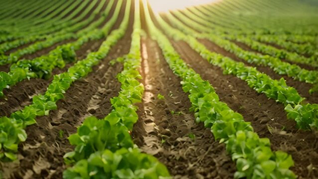 A green field with neatly arranged rows of lettuce plants growing, Imagining a world where all food products are traceable from farm to table