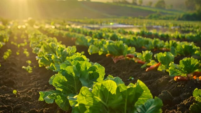 A field of lettuce with the sun setting in the background, Imagining a world where all food products are traceable from farm to table