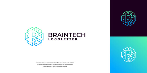 Brain tech logo design. initials letter smart brain logo design