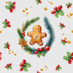 Fototapeta premium Christmas pattern,Christmas cookies with Christmas tree on white background