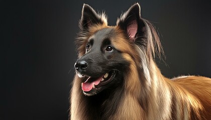 Belgian Tervuren dog on a black background