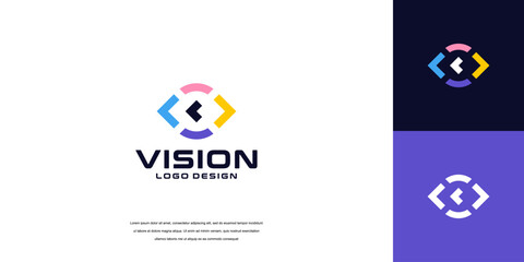 vision logo vector, eye tech logo security idea