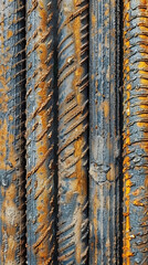 Fototapeta premium Close-Up of Rusty Reinforcement Steel Bars in Construction Site for Building and Structural Engineering Projects